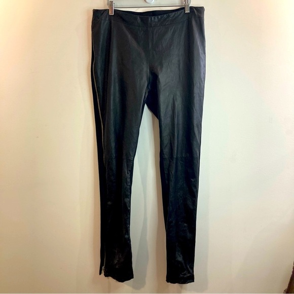 DANIER Sz 14 Mixed  Media Straight Leg High Rise Leather and Fabric Zipper Pants - Picture 1 of 12